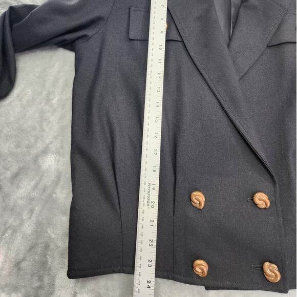 Vintage 80s Johardin Jacket Womens 10 Black Wool Pleated Double-Breasted Blazer - Picture 8 of 9